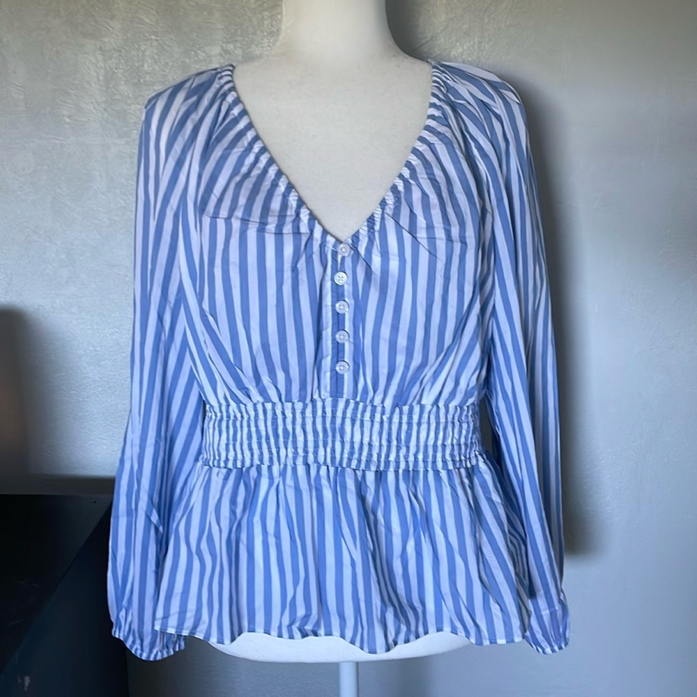 J. Crew V-neck stripe smocked waist top